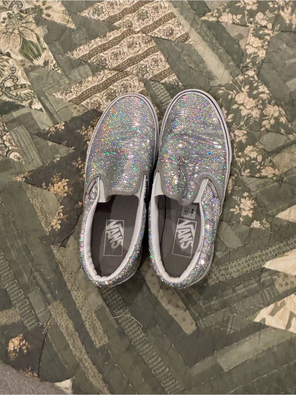 Vans Silver Holographic Slip-On Sneakers